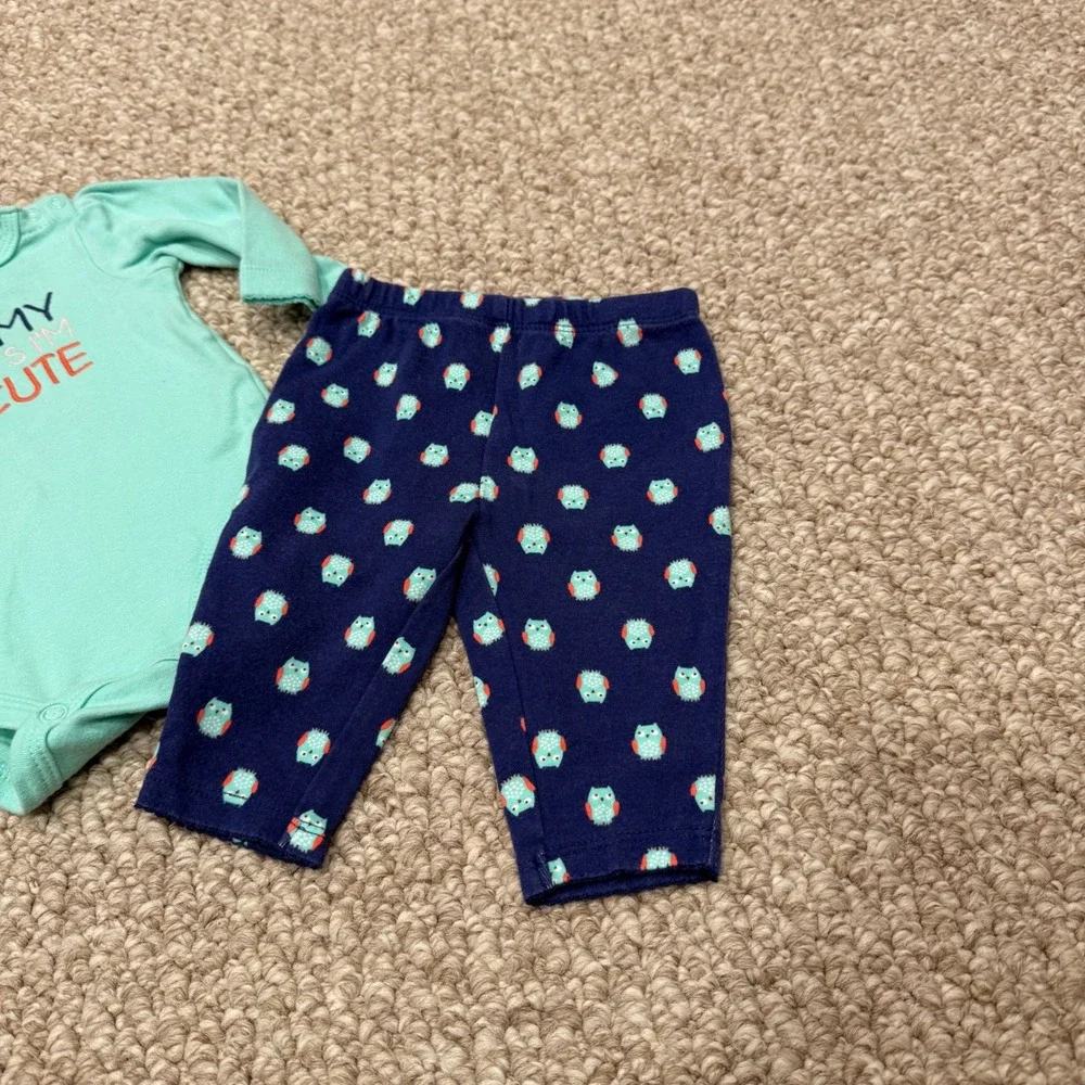 Carters Baby Girl Mint Owl Bodysuit & Leggings Set Size‎ 3 Months - Picture 3 of 4